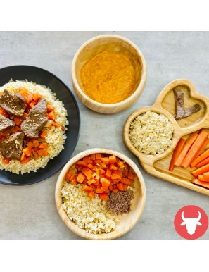 Bœuf mariné aux carottes sucrées sur lit de boulgour